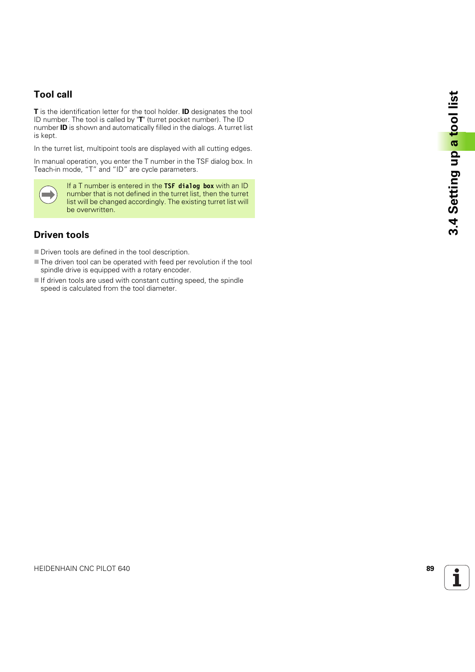 Tool call, Driven tools, 4 set ting up a t ool list | HEIDENHAIN SW 68894x-03 User Manual | Page 89 / 654