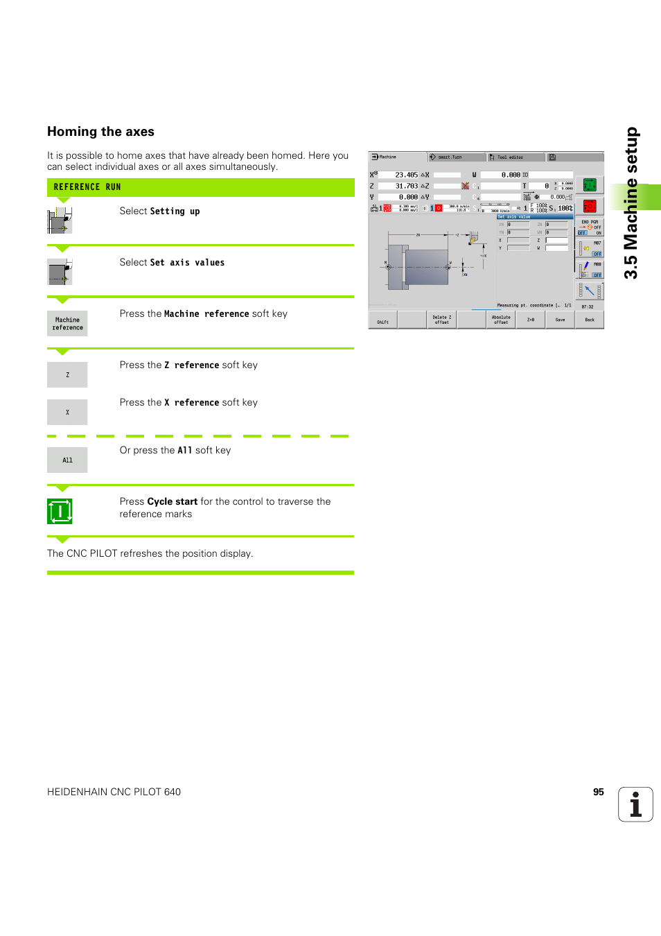 Homing the axes, 5 mac h ine set u p | HEIDENHAIN SW 68894x-03 User Manual | Page 95 / 654
