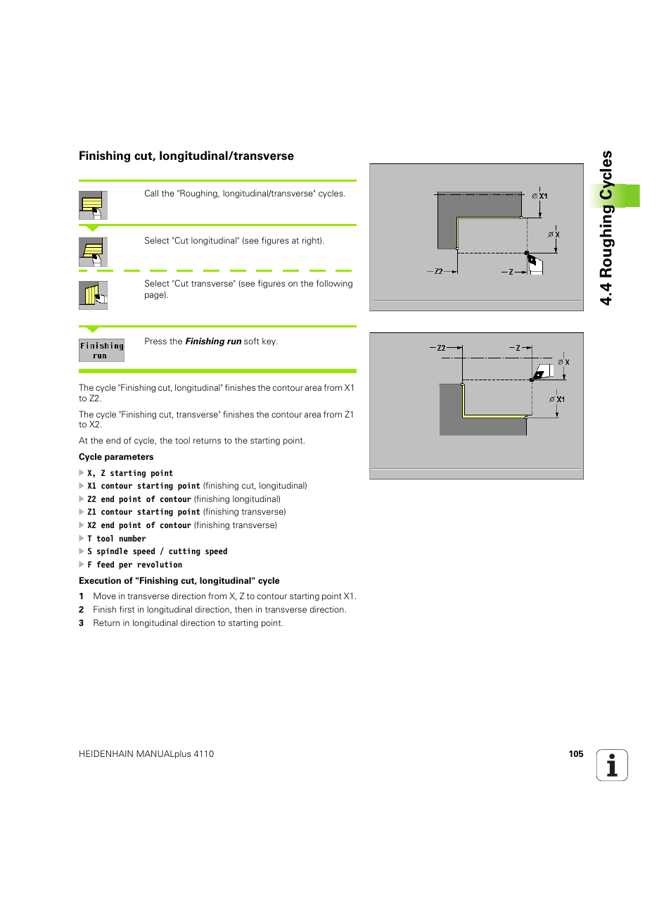 Finishing cut, longitudinal/transverse, 4 roughing cy cles | HEIDENHAIN MANUALplus 4110 User Manual | Page 105 / 550