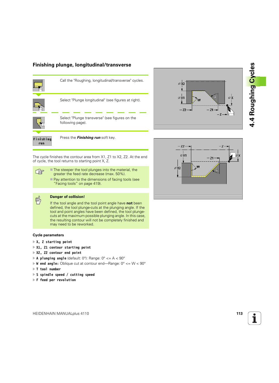Finishing plunge, longitudinal/transverse, 4 roughing cy cles | HEIDENHAIN MANUALplus 4110 User Manual | Page 113 / 550
