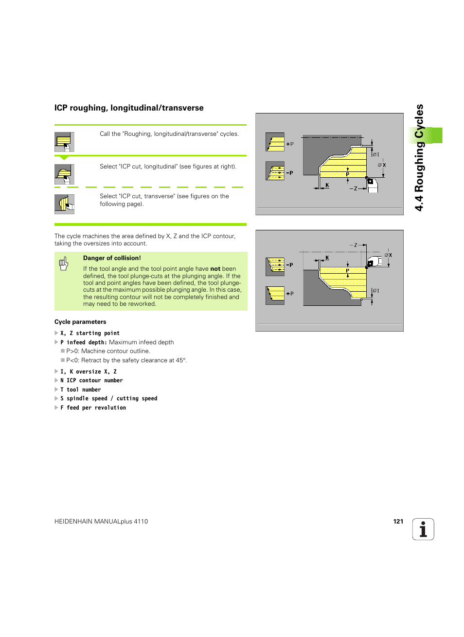 Icp roughing, longitudinal/transverse, 4 roughing cy cles | HEIDENHAIN MANUALplus 4110 User Manual | Page 121 / 550