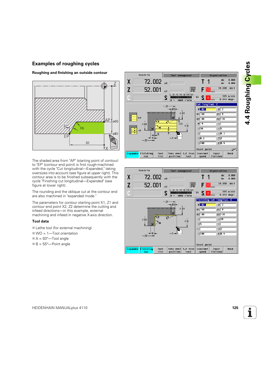 Examples of roughing cycles, 4 roughing cy cles | HEIDENHAIN MANUALplus 4110 User Manual | Page 125 / 550
