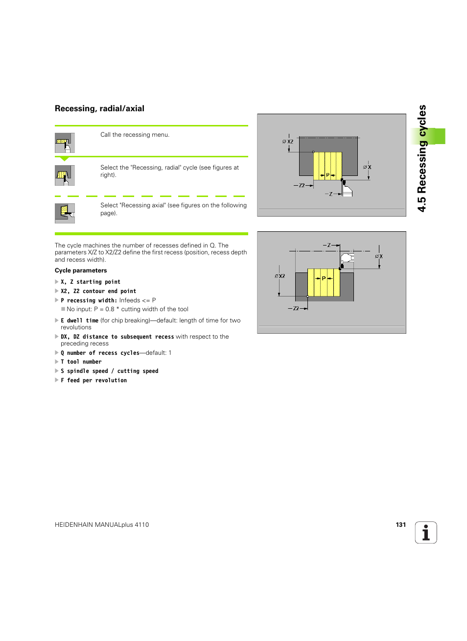 Recessing, radial/axial, 5 recessing c y cles | HEIDENHAIN MANUALplus 4110 User Manual | Page 131 / 550