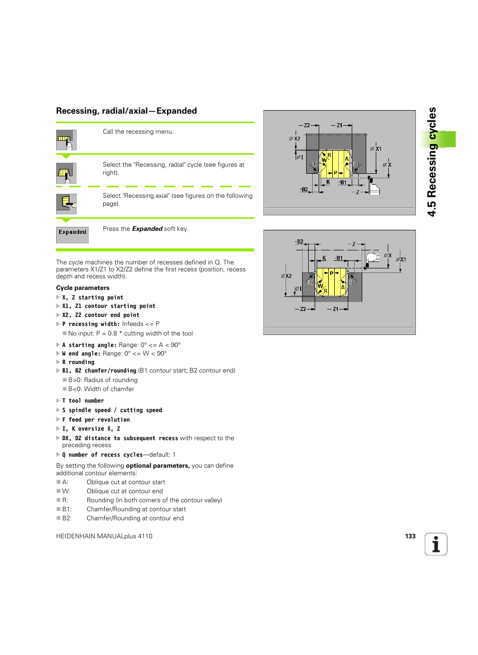 Recessing, radial/axial-expanded, Recessing, radial/axial—expanded, 5 recessing c y cles | HEIDENHAIN MANUALplus 4110 User Manual | Page 133 / 550
