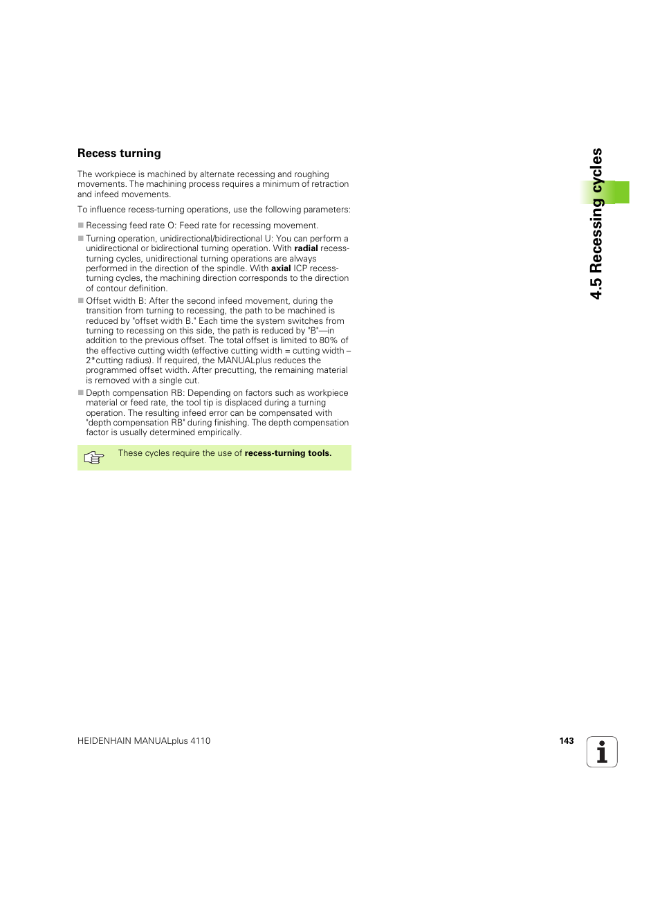Recess turning, 5 recessing c y cles | HEIDENHAIN MANUALplus 4110 User Manual | Page 143 / 550