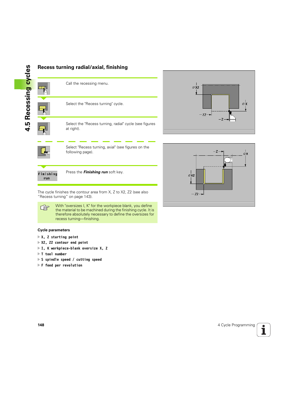 Recess turning radial/axial, finishing, 5 recessing c y cles | HEIDENHAIN MANUALplus 4110 User Manual | Page 148 / 550