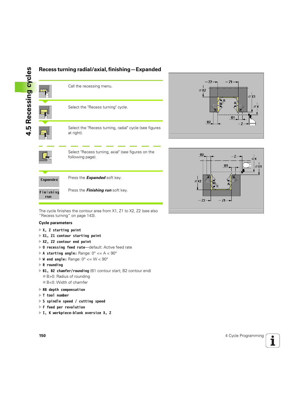 Recess turning radial/axial, finishing-expanded, Recess turning radial/axial, finishing—expanded, 5 recessing c y cles | HEIDENHAIN MANUALplus 4110 User Manual | Page 150 / 550