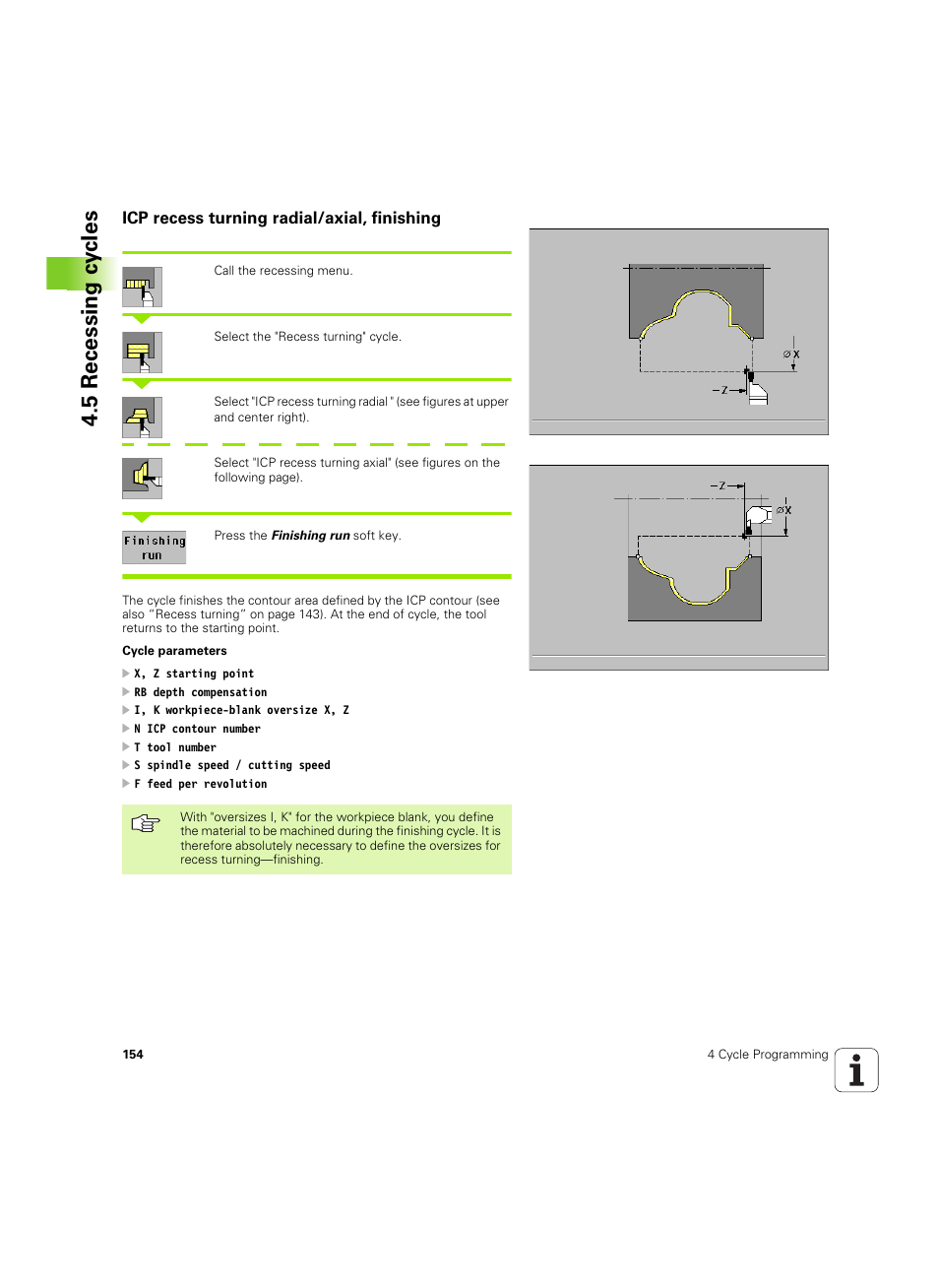 Icp recess turning radial/axial, finishing, 5 recessing c y cles | HEIDENHAIN MANUALplus 4110 User Manual | Page 154 / 550