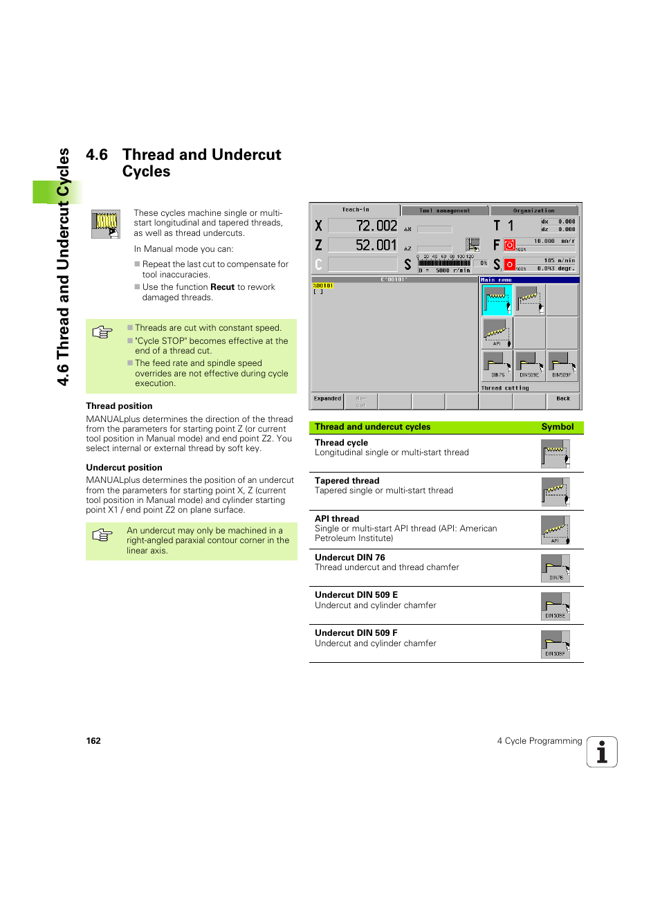 6 thread and undercut cycles | HEIDENHAIN MANUALplus 4110 User Manual | Page 162 / 550