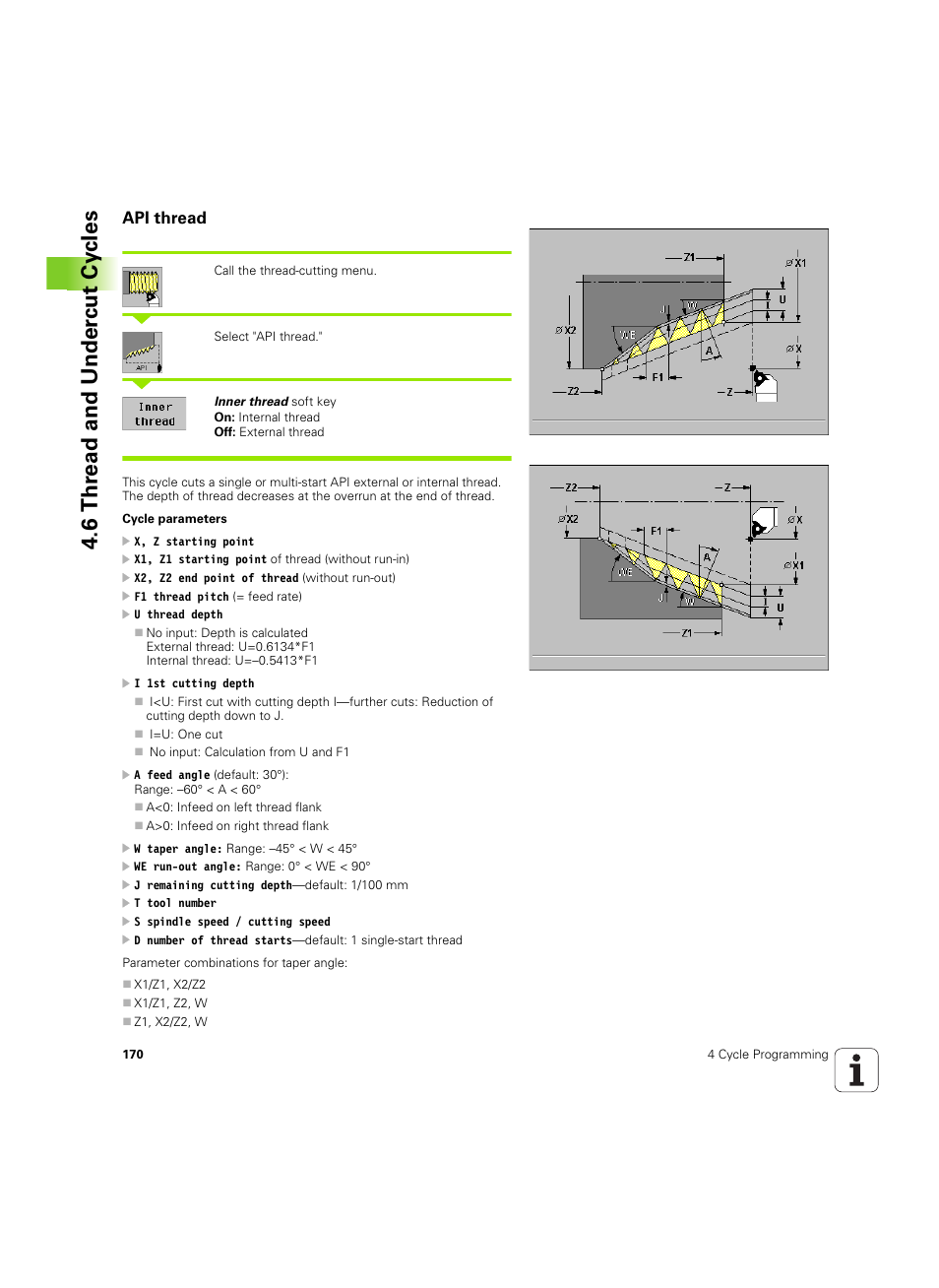 Api thread, 6 thr ead and under c ut cy cles | HEIDENHAIN MANUALplus 4110 User Manual | Page 170 / 550