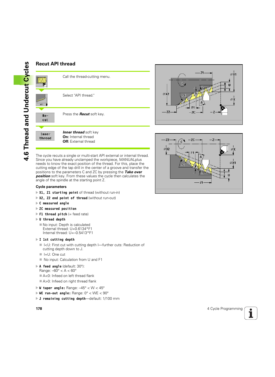 Recut api thread, 6 thr ead and under c ut cy cles | HEIDENHAIN MANUALplus 4110 User Manual | Page 178 / 550