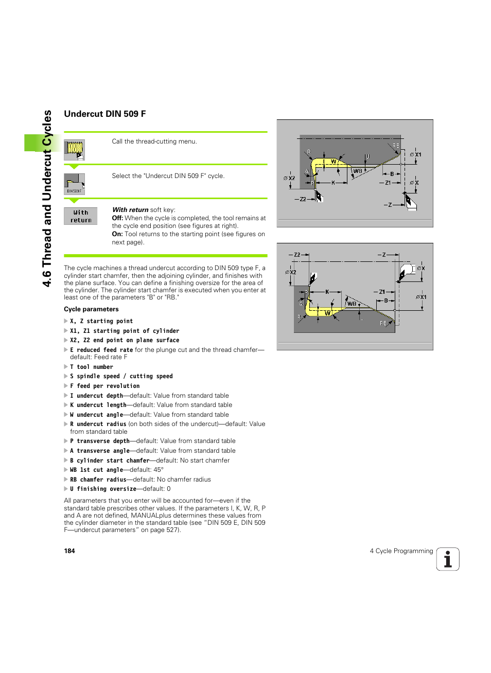 Undercut din 509 f, 6 thr ead and under c ut cy cles | HEIDENHAIN MANUALplus 4110 User Manual | Page 184 / 550