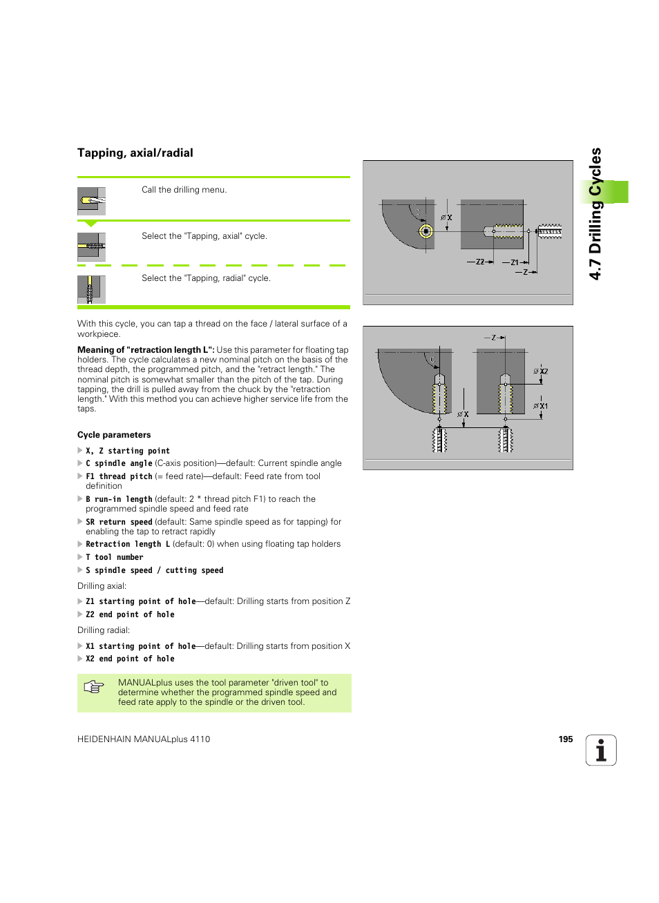 Tapping, axial/radial, 7 dr illing cy cles | HEIDENHAIN MANUALplus 4110 User Manual | Page 195 / 550