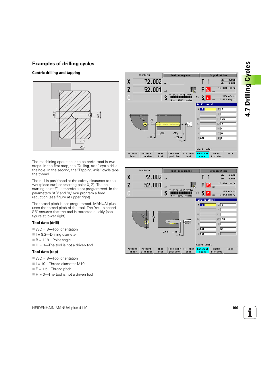 Examples of drilling cycles, 7 dr illing cy cles | HEIDENHAIN MANUALplus 4110 User Manual | Page 199 / 550