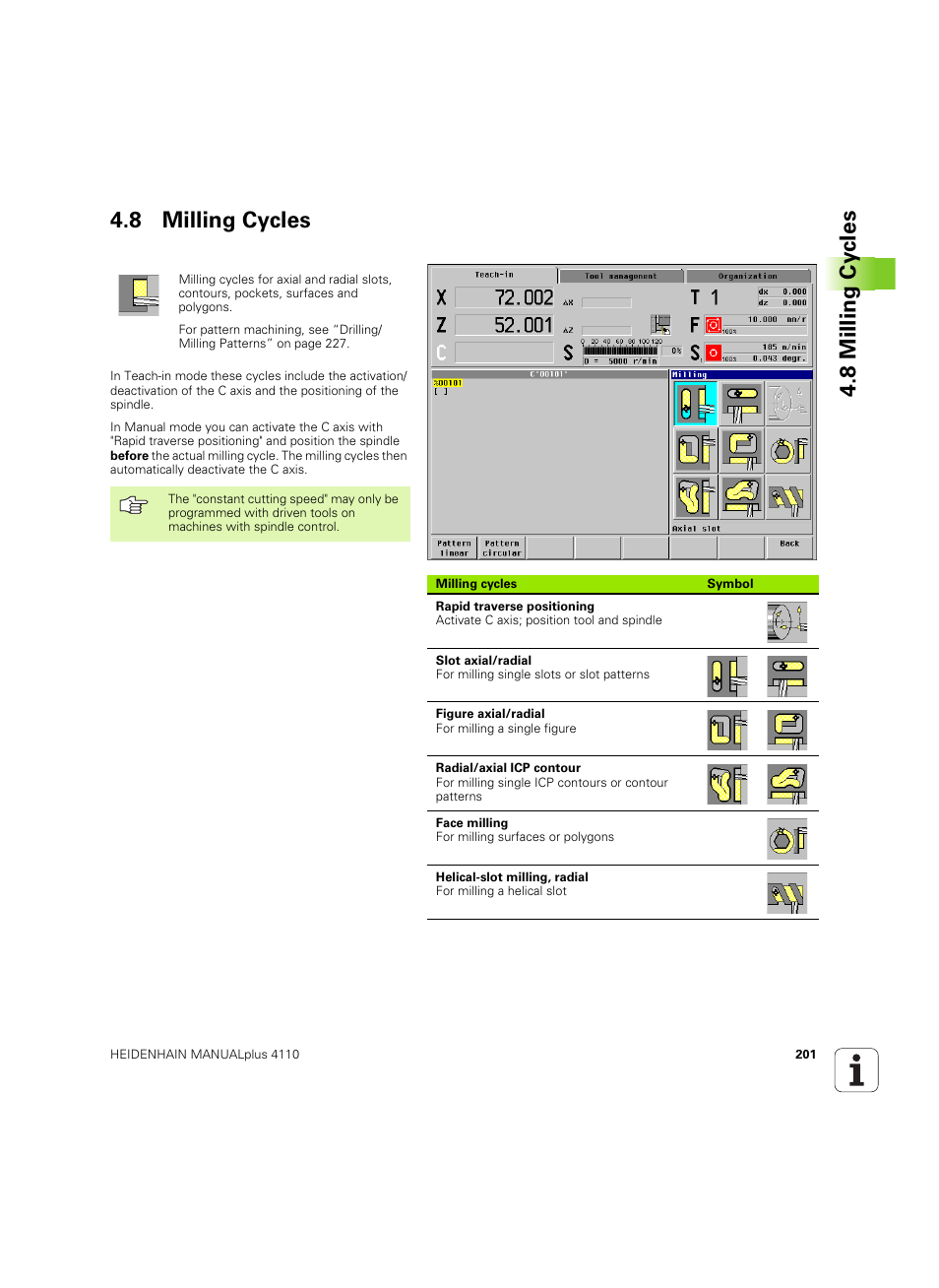 8 milling cycles, 8 milling cy cles 4.8 milling cycles | HEIDENHAIN MANUALplus 4110 User Manual | Page 201 / 550