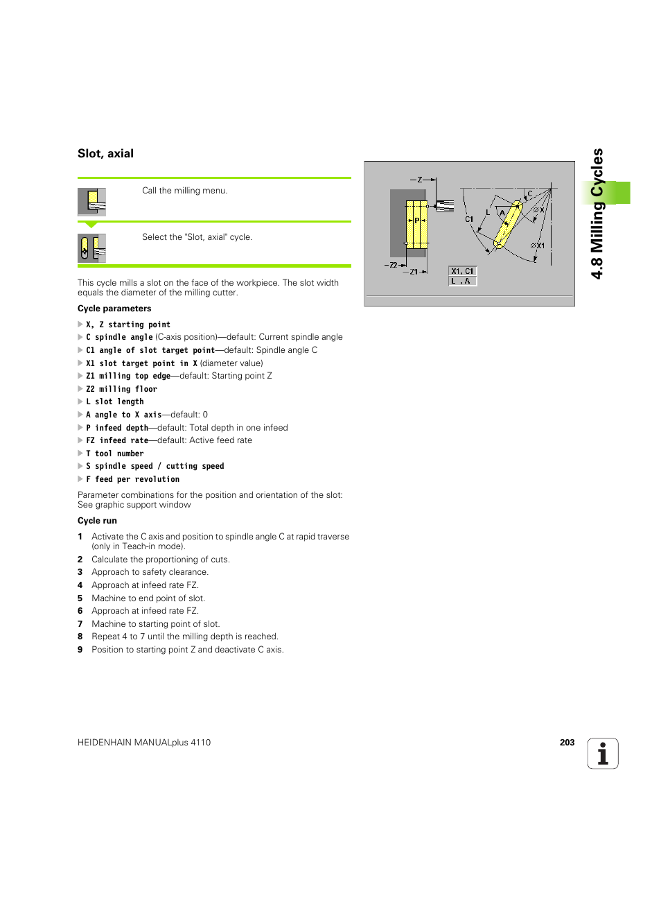 Slot, axial, 8 milling cy cles | HEIDENHAIN MANUALplus 4110 User Manual | Page 203 / 550