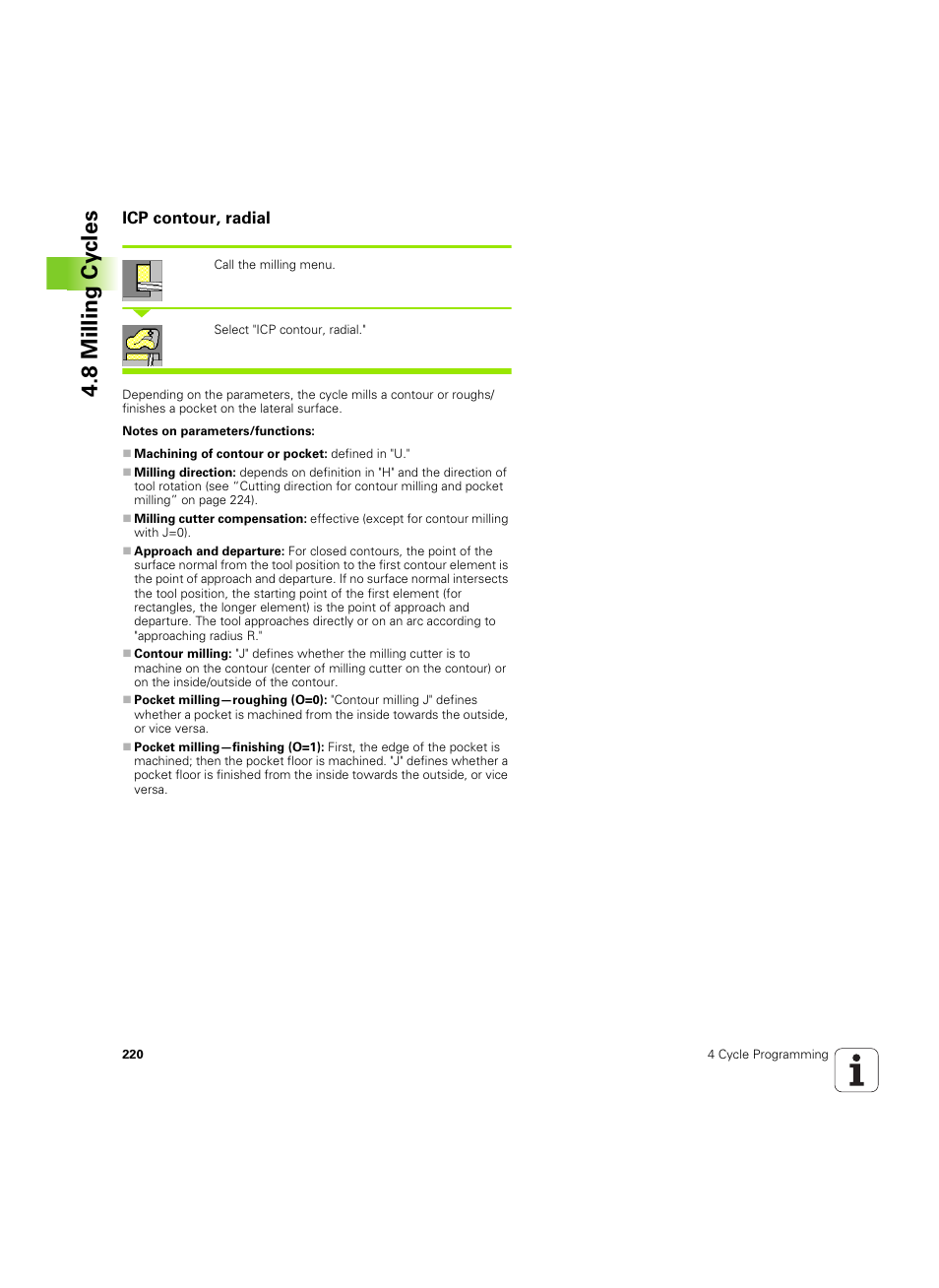 Icp contour, radial, 8 milling cy cles | HEIDENHAIN MANUALplus 4110 User Manual | Page 220 / 550