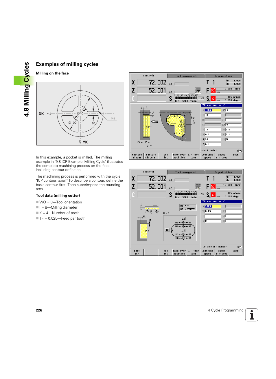 Examples of milling cycles, 8 milling cy cles | HEIDENHAIN MANUALplus 4110 User Manual | Page 226 / 550