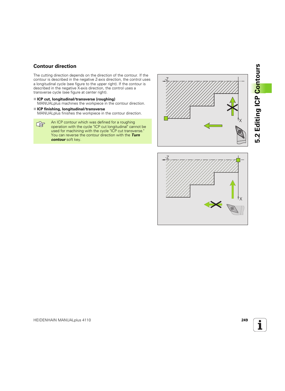 Contour direction, 2 editing icp cont ours | HEIDENHAIN MANUALplus 4110 User Manual | Page 249 / 550