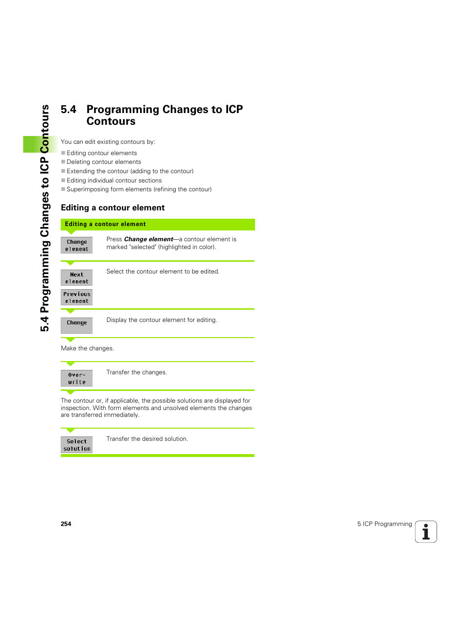 4 programming changes to icp contours, Editing a contour element | HEIDENHAIN MANUALplus 4110 User Manual | Page 254 / 550