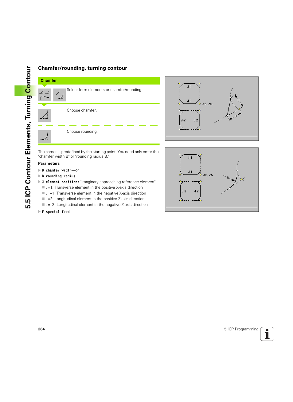 Chamfer/rounding, turning contour, 5 icp cont our elements, t u rn ing cont our | HEIDENHAIN MANUALplus 4110 User Manual | Page 264 / 550