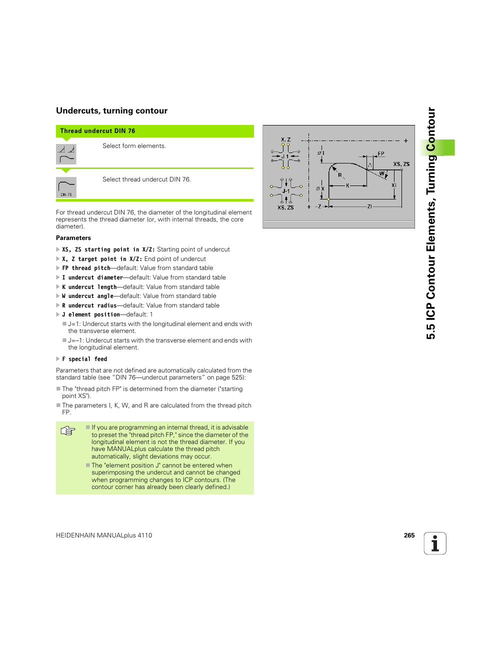 Undercuts, turning contour, 5 icp cont our elements, t u rn ing cont our | HEIDENHAIN MANUALplus 4110 User Manual | Page 265 / 550