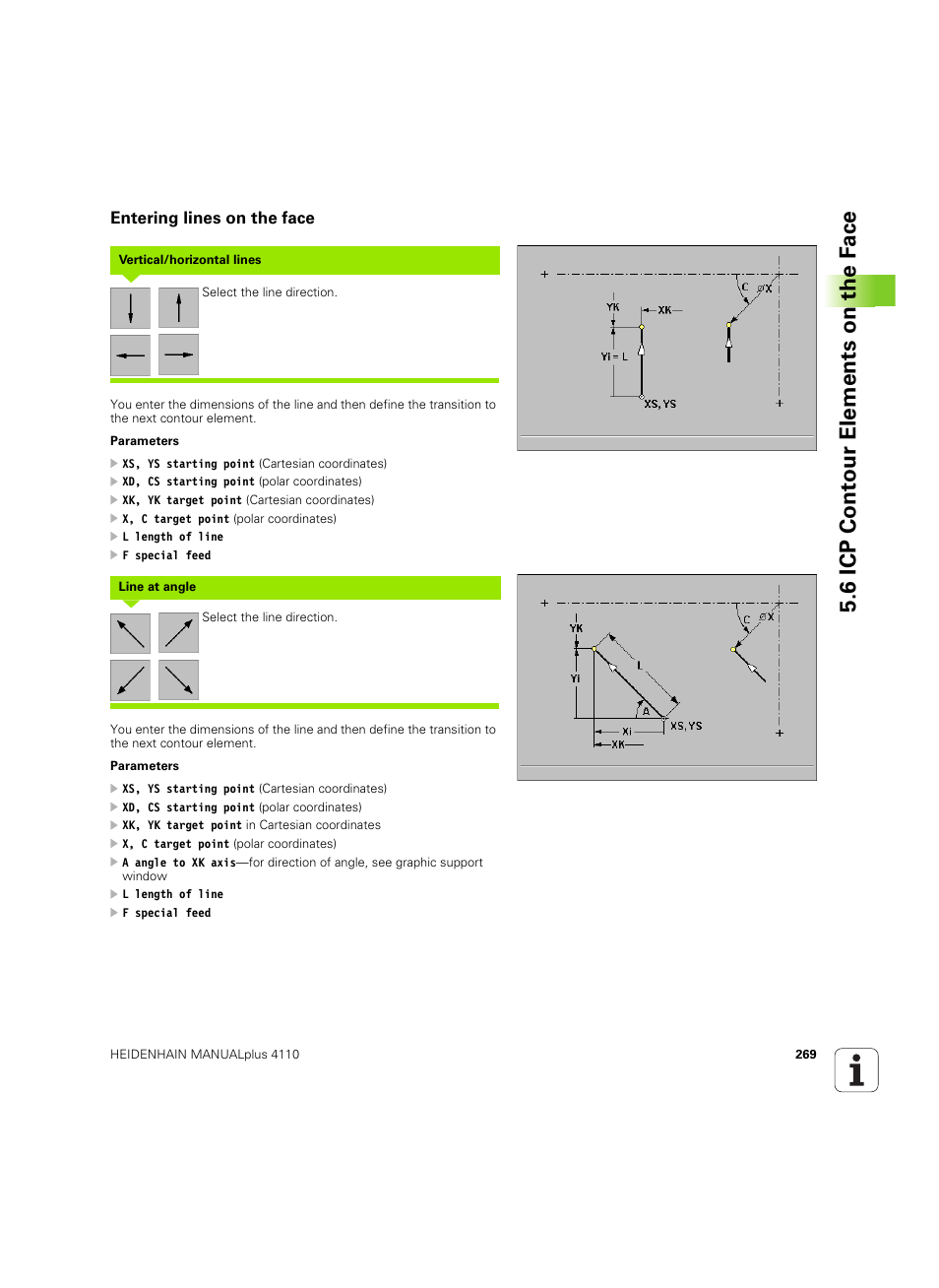 Entering lines on the face, 6 icp cont our elements on the f a ce | HEIDENHAIN MANUALplus 4110 User Manual | Page 269 / 550