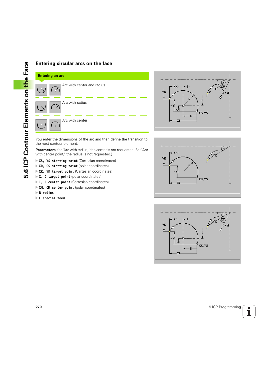 Entering circular arcs on the face, 6 icp cont our elements on the f a ce | HEIDENHAIN MANUALplus 4110 User Manual | Page 270 / 550