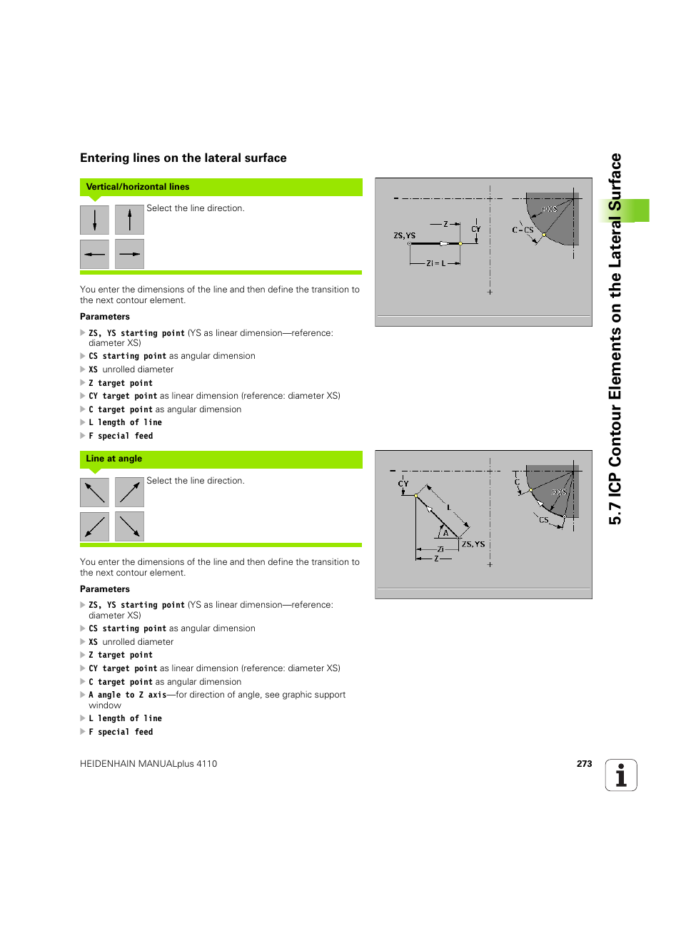 Entering lines on the lateral surface, 7 icp cont our elements on the lat e ra l surf ace | HEIDENHAIN MANUALplus 4110 User Manual | Page 273 / 550