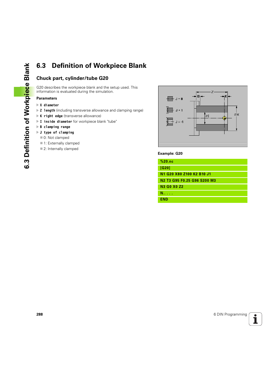 3 definition of workpiece blank, Chuck part, cylinder/tube g20 | HEIDENHAIN MANUALplus 4110 User Manual | Page 288 / 550