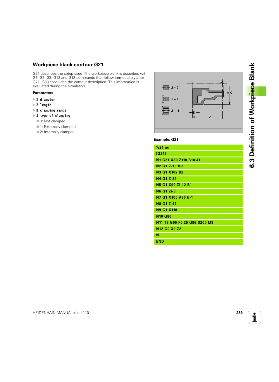 Workpiece blank contour g21, 3 definition of w o rk piece blank | HEIDENHAIN MANUALplus 4110 User Manual | Page 289 / 550