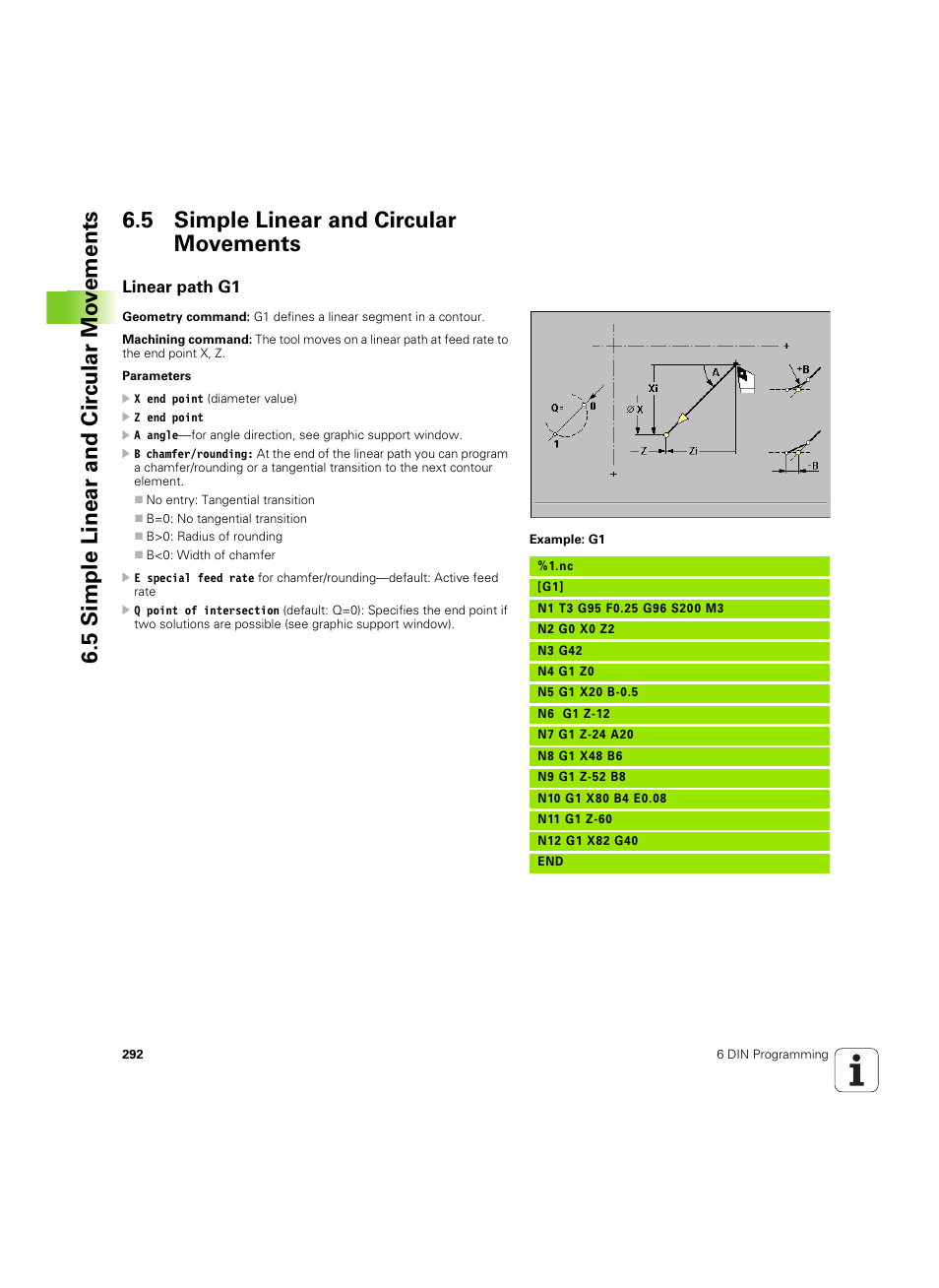5 simple linear and circular movements, Linear path g1 | HEIDENHAIN MANUALplus 4110 User Manual | Page 292 / 550