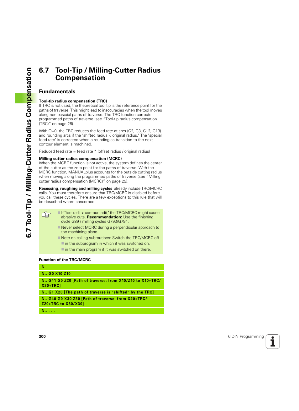 7 tool-tip / milling-cutter radius compensation, Fundamentals | HEIDENHAIN MANUALplus 4110 User Manual | Page 300 / 550