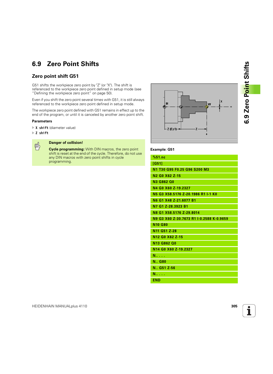 9 zero point shifts, Zero point shift g51 | HEIDENHAIN MANUALplus 4110 User Manual | Page 305 / 550