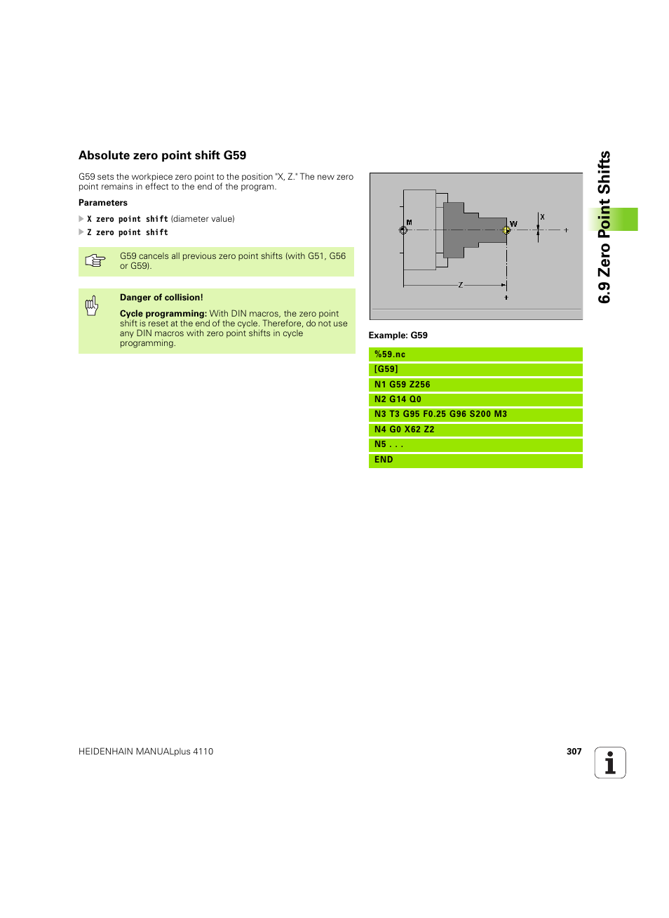 Absolute zero point shift g59 | HEIDENHAIN MANUALplus 4110 User Manual | Page 307 / 550