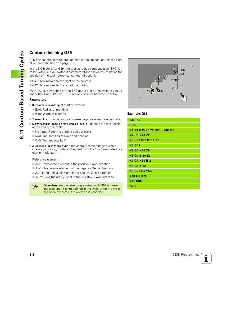 Contour finishing g89, 1 1 cont our -based t u rn ing cy cles | HEIDENHAIN MANUALplus 4110 User Manual | Page 318 / 550