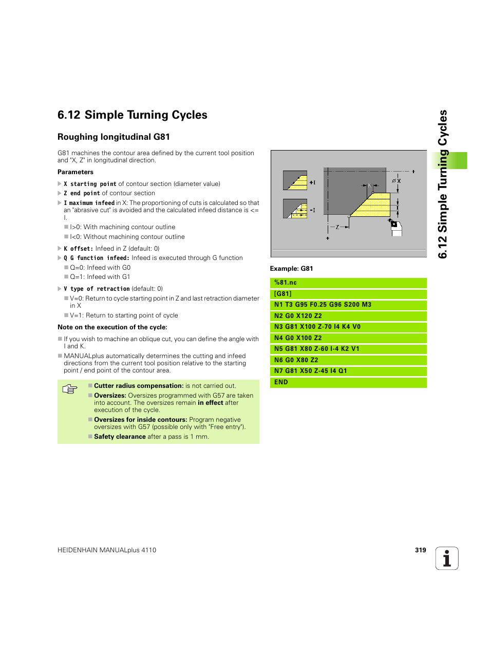 12 simple turning cycles, Roughing longitudinal g81 | HEIDENHAIN MANUALplus 4110 User Manual | Page 319 / 550