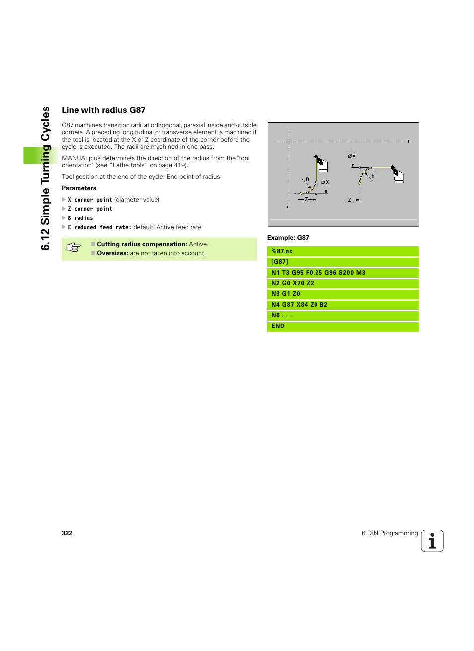 Line with radius g87, 12 simple t u rn ing cy cles | HEIDENHAIN MANUALplus 4110 User Manual | Page 322 / 550