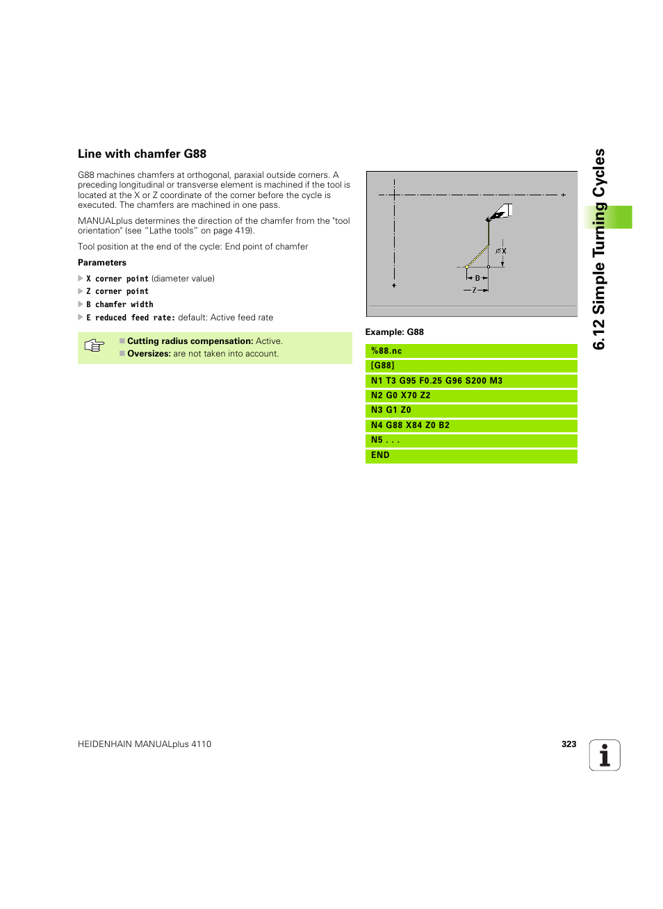 Line with chamfer g88, 12 simple t u rn ing cy cles | HEIDENHAIN MANUALplus 4110 User Manual | Page 323 / 550