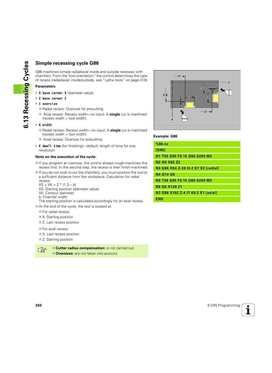 Simple recessing cycle g86, 13 recessing cy cles | HEIDENHAIN MANUALplus 4110 User Manual | Page 330 / 550