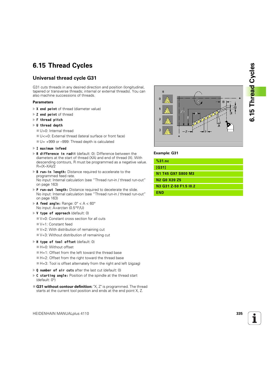 15 thread cycles, Universal thread cycle g31 | HEIDENHAIN MANUALplus 4110 User Manual | Page 335 / 550