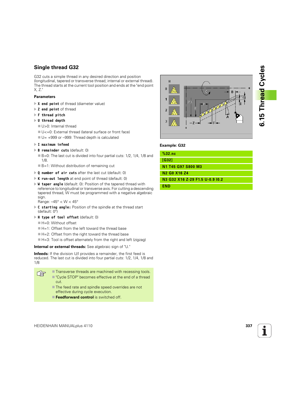 Single thread g32, 15 thr ead cy cles | HEIDENHAIN MANUALplus 4110 User Manual | Page 337 / 550