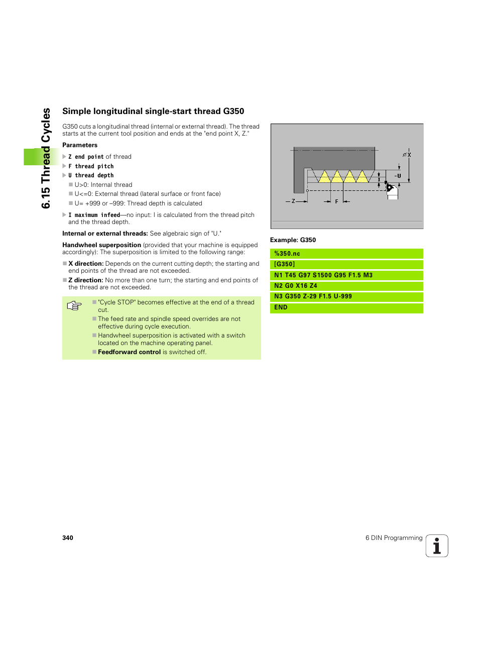 Simple longitudinal single-start thread g350, 15 thr ead cy cles | HEIDENHAIN MANUALplus 4110 User Manual | Page 340 / 550