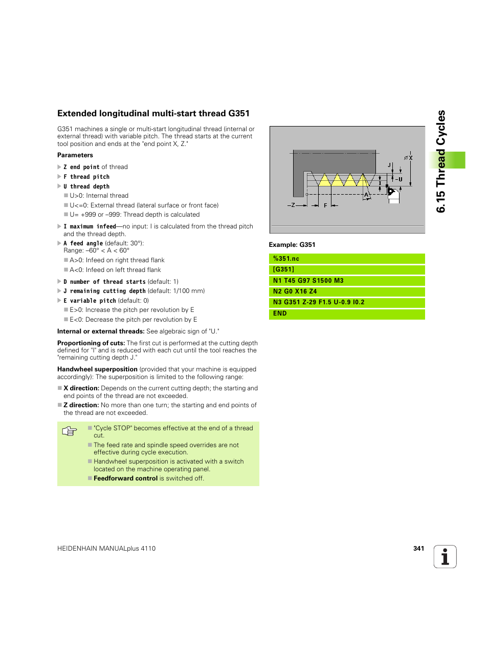 Extended longitudinal multi-start thread g351, 15 thr ead cy cles | HEIDENHAIN MANUALplus 4110 User Manual | Page 341 / 550