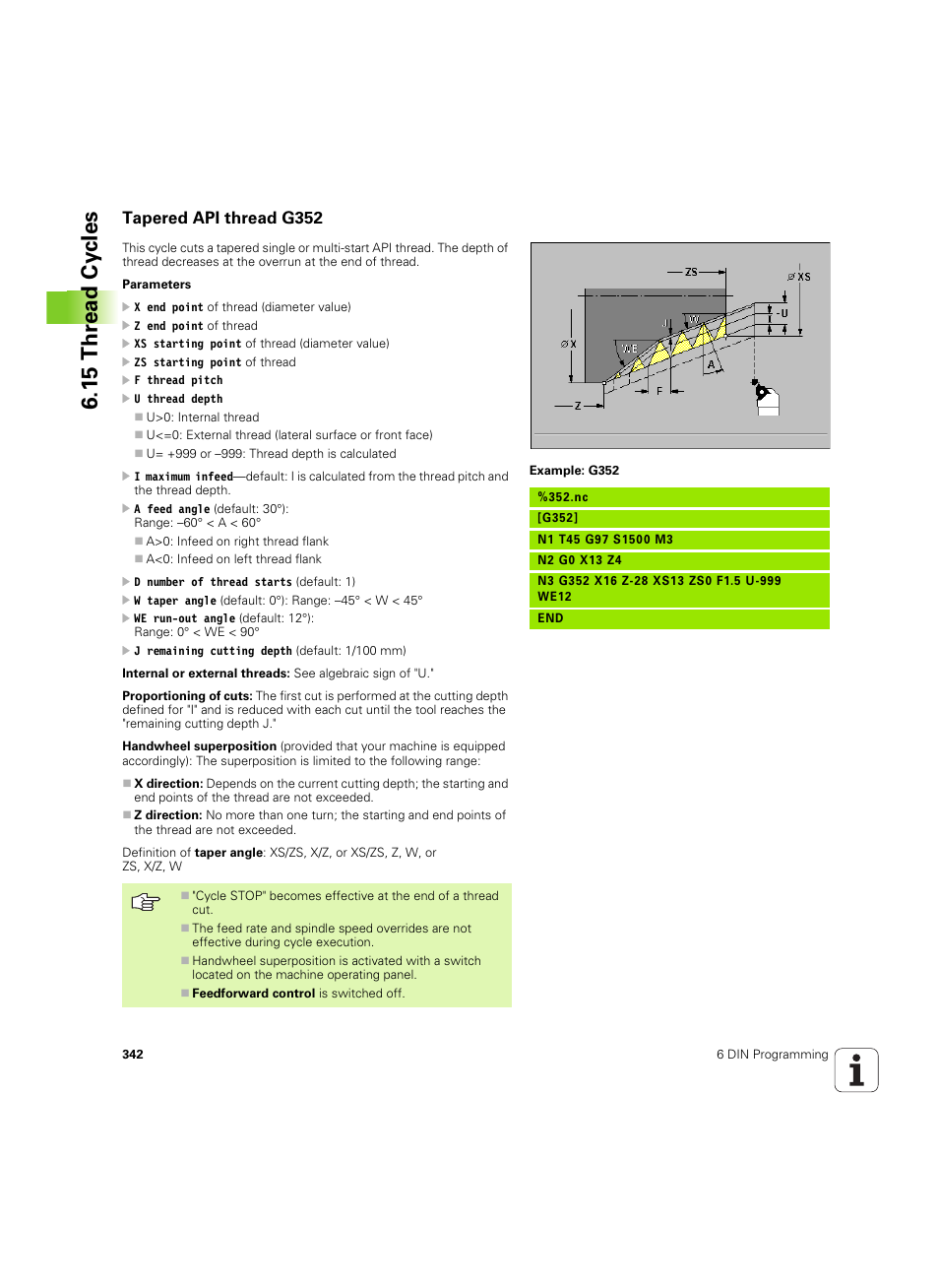 Tapered api thread g352, 15 thr ead cy cles | HEIDENHAIN MANUALplus 4110 User Manual | Page 342 / 550