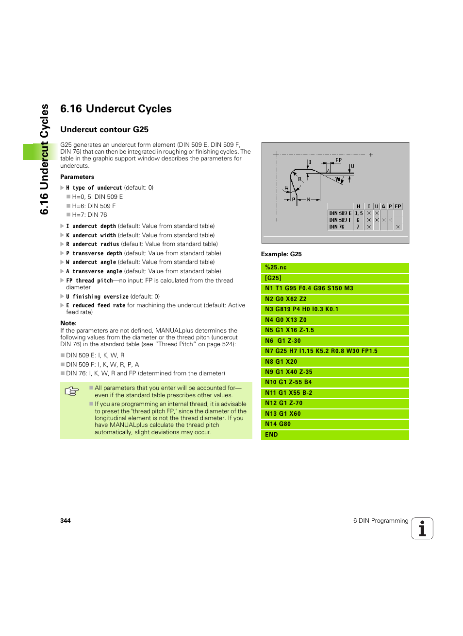 16 undercut cycles, Undercut contour g25 | HEIDENHAIN MANUALplus 4110 User Manual | Page 344 / 550
