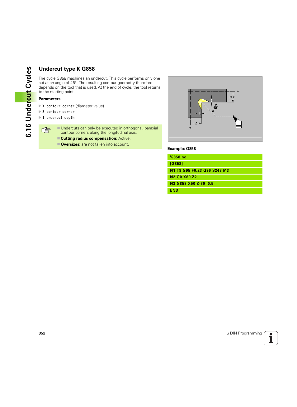 Undercut type k g858, 16 under c ut cy cles | HEIDENHAIN MANUALplus 4110 User Manual | Page 352 / 550