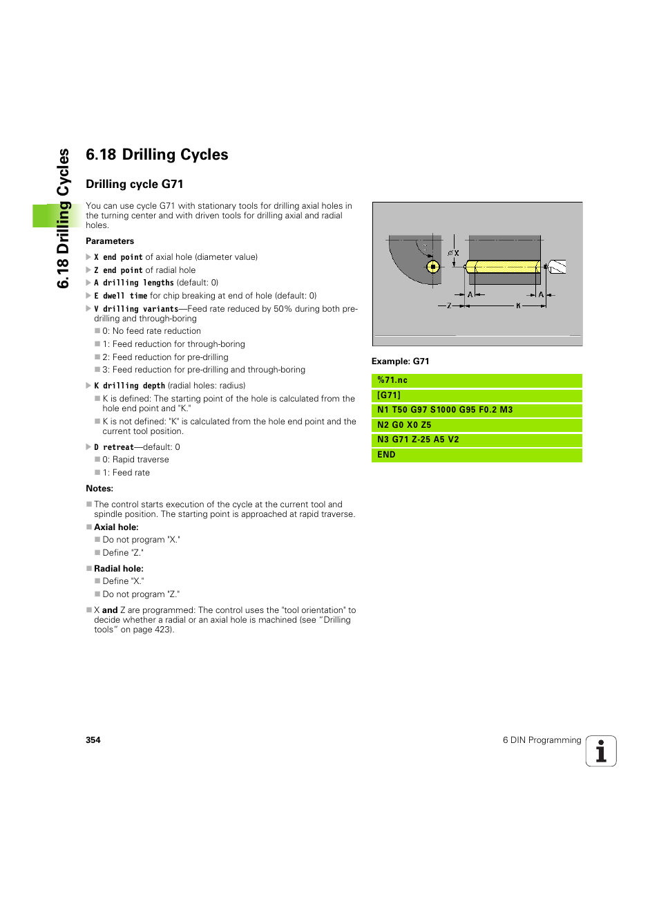 18 drilling cycles, Drilling cycle g71 | HEIDENHAIN MANUALplus 4110 User Manual | Page 354 / 550