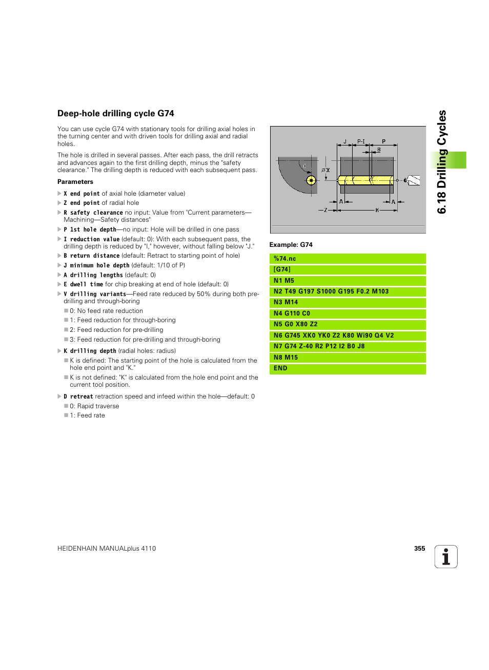 Deep-hole drilling cycle g74, 1 8 dr illing cy cles | HEIDENHAIN MANUALplus 4110 User Manual | Page 355 / 550