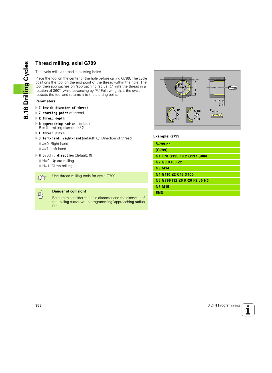 Thread milling, axial g799, 1 8 dr illing cy cles | HEIDENHAIN MANUALplus 4110 User Manual | Page 358 / 550